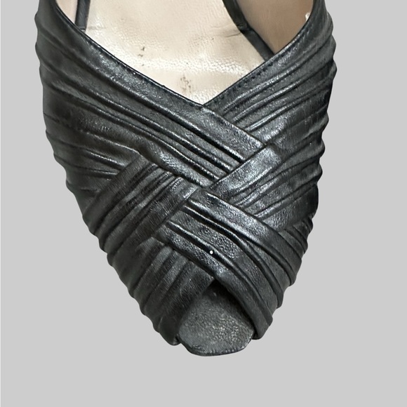 Salvatore Ferragamo black leather peep toe bronze heel stilettos - Picture 3 of 11